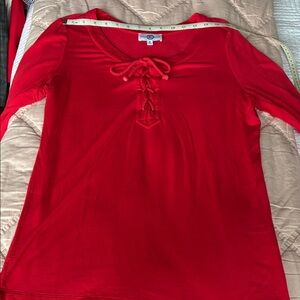 Kaeli Smith Red Lace-Up Long Sleeve Top 95%rayon 5% spandex M